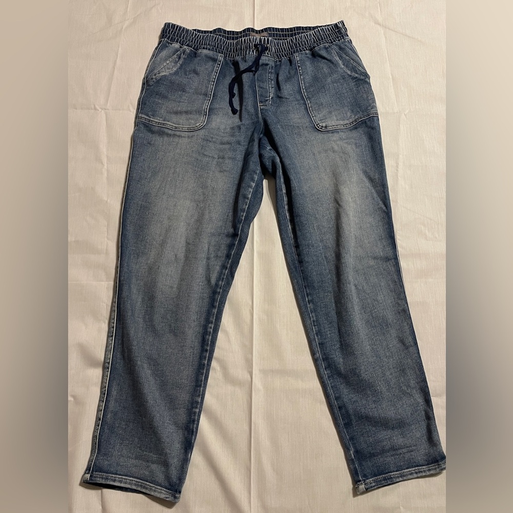 Maurices Size 14 Elastic Waist Pull On Stretch Denim Blue Jeans Drawstring Baggy